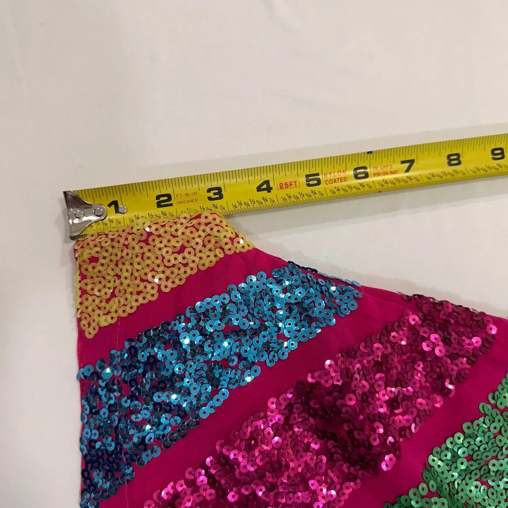 Nasty Gal Sequin Colour Block Halterneck Playsuit Women 10 Hot Pink | Festival - Picture 12 of 13